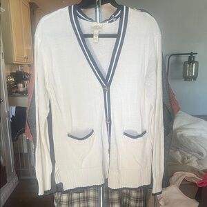 St. John's Bay White Cardigan with Navy Trim